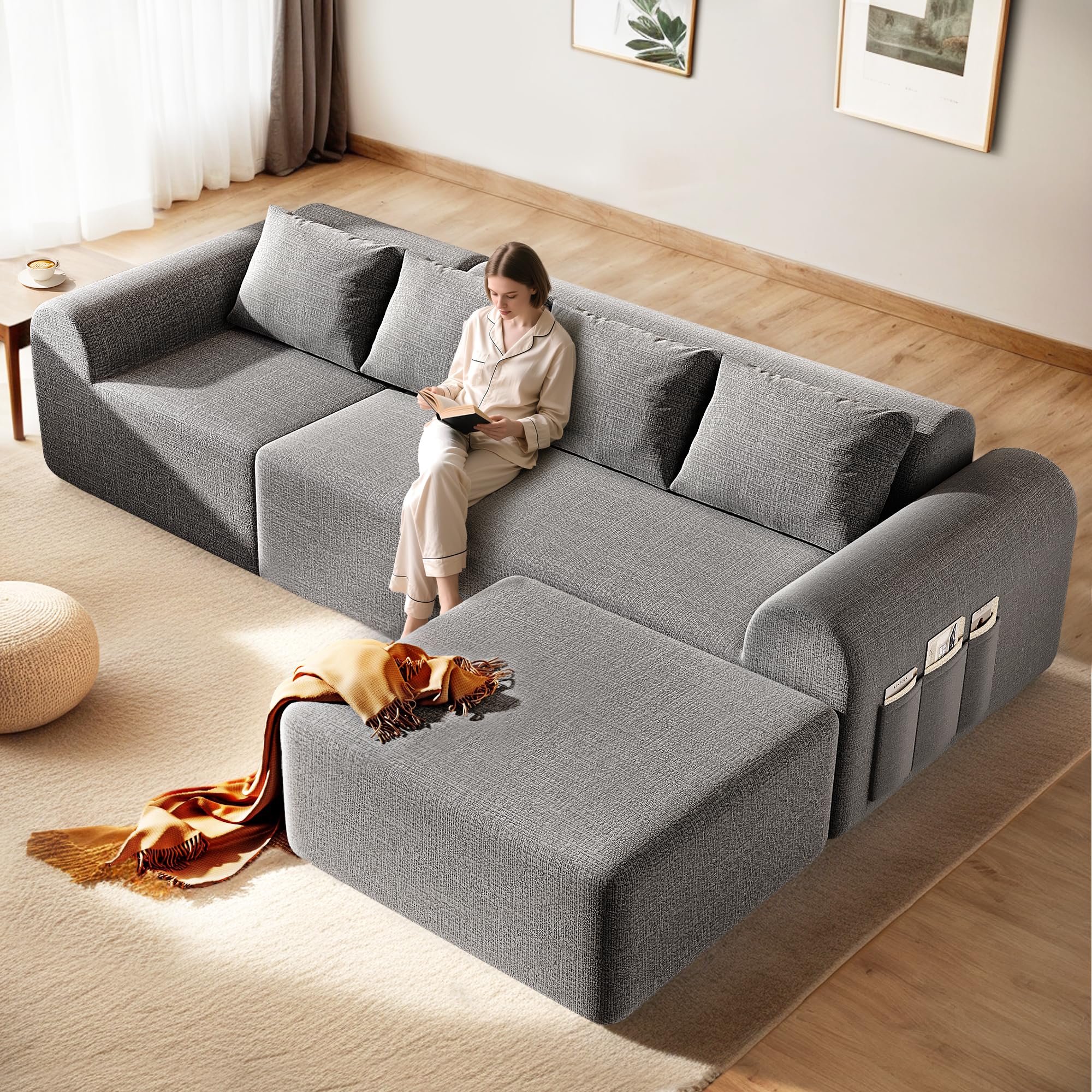 Photo 1 of *****PARTIAL SET MISSING LOUNGE PORTION*****
Decofy 105.5" Boneless Sofa for Living Room, Cloud Sectional Couch Ottoman & 4 Pillows, 4-Seater Comfy Compressed Sofa L Shaped Sectional Couch, No Assembly Required, 72h to Restore