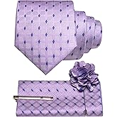 RBOCOTT Plaid Checkered Ties for Men Necktie and Pocket Square with Tie Clip Lapel Pin Set 4PCS
