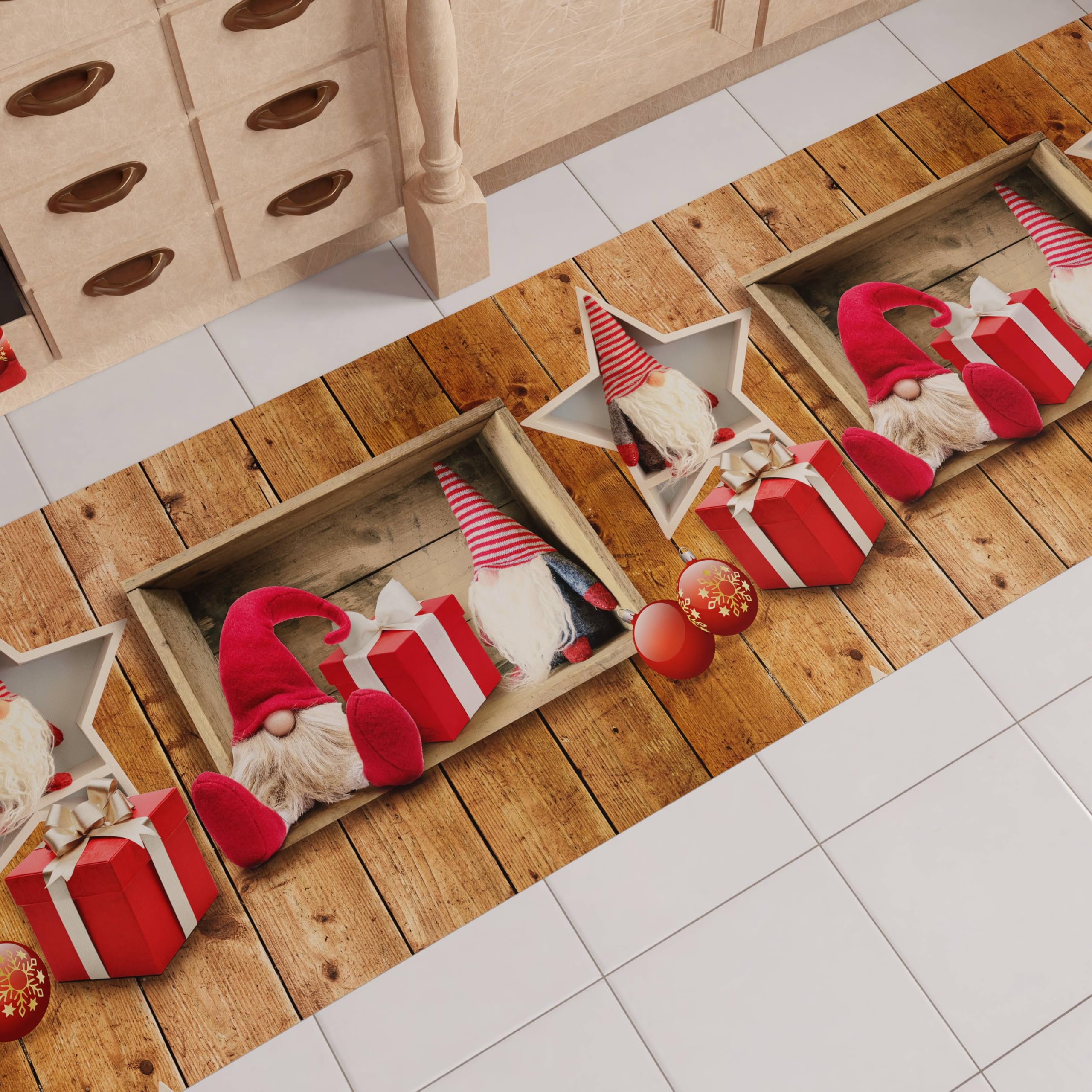 PETTI Artigiani Italiani - Christmas Kitchen Rug, Christmas Kitchen Runner, Non-Slip and Washable Christmas Kitchen Rug, 52x380 cm Elf Christmas Rug, Made in Italy