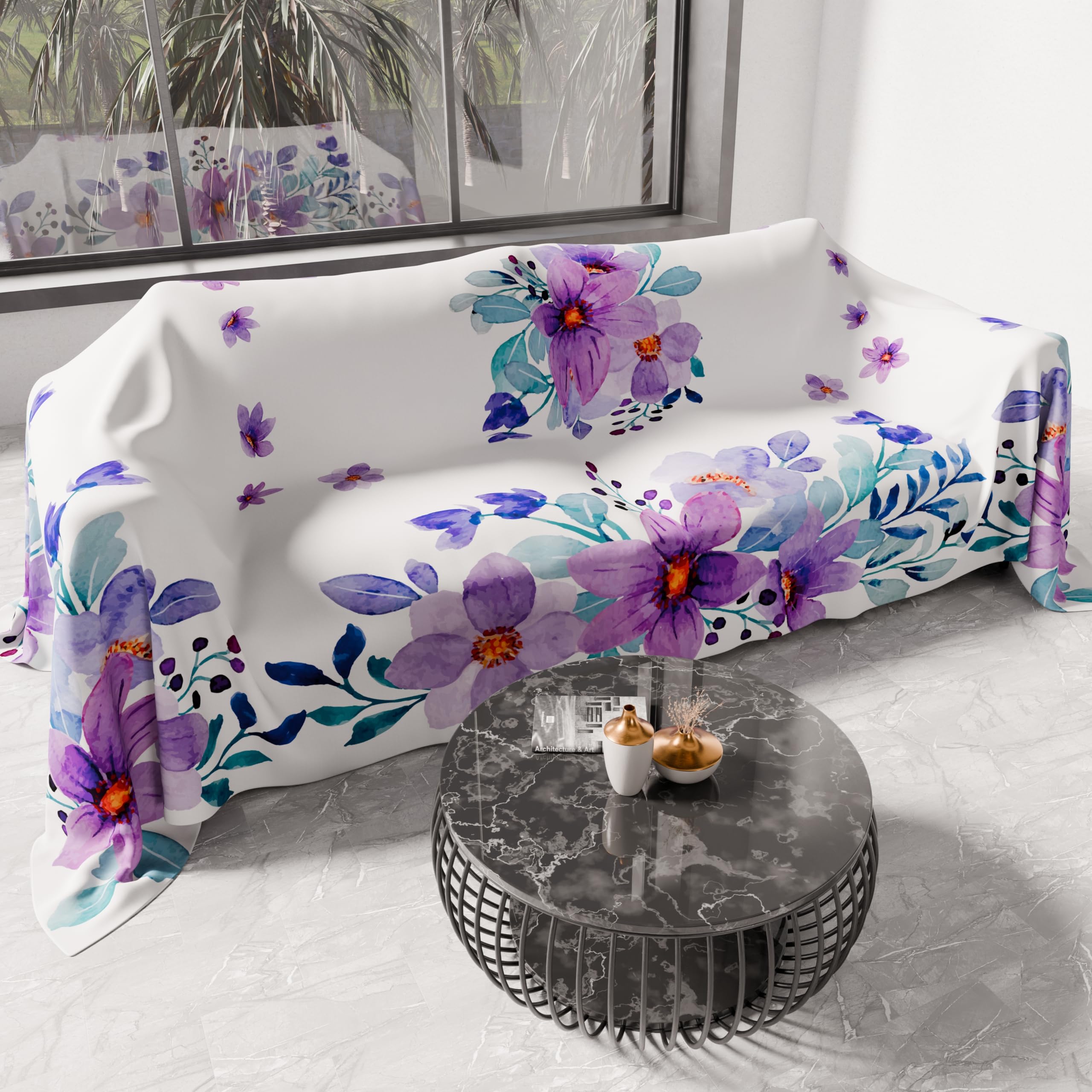 PETTI Artigiani Italiani - Microfibre Sofa Cover 220 x 270 cm, Floral Pattern 03 | Multipurpose for Sofas, Bedspreads and Table Covers | Washable Protective Cover