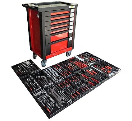 Bensontools 6333 Werkstattwagen 542 teilig Werkzeugwagen gefüllt Werkzeug 7 Kugelgelagerte Laden XL