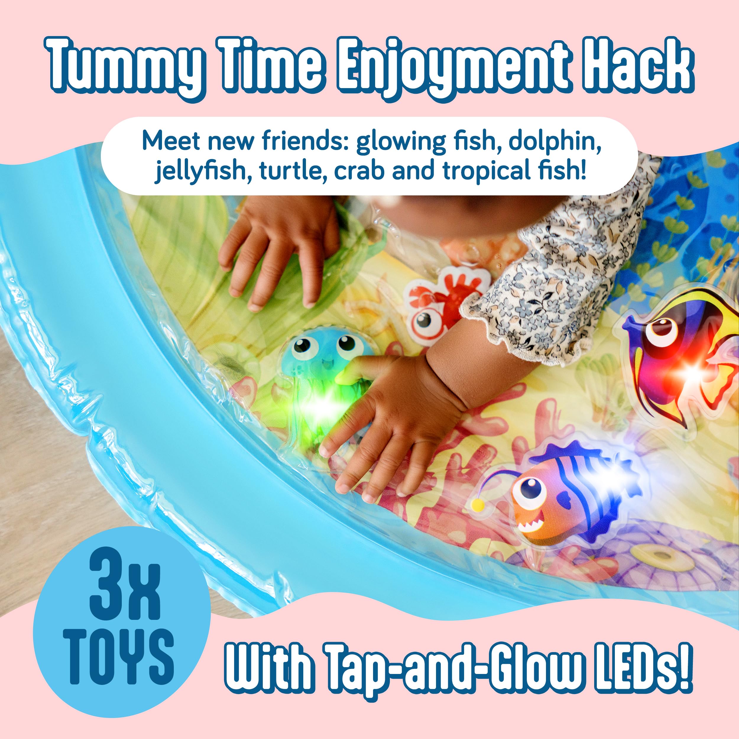 SplashEZ Lights Up Tummy Time Water Mat for Babies, 30