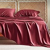 Bedsure King Size Sheets Set, Cooling Sheets for Hot Sleepers, Rayon Derived from Bamboo, Breathable & Soft, Deep Pocket Up to 16 Inches, Hotel Luxury Silky Bedding, Burgundy