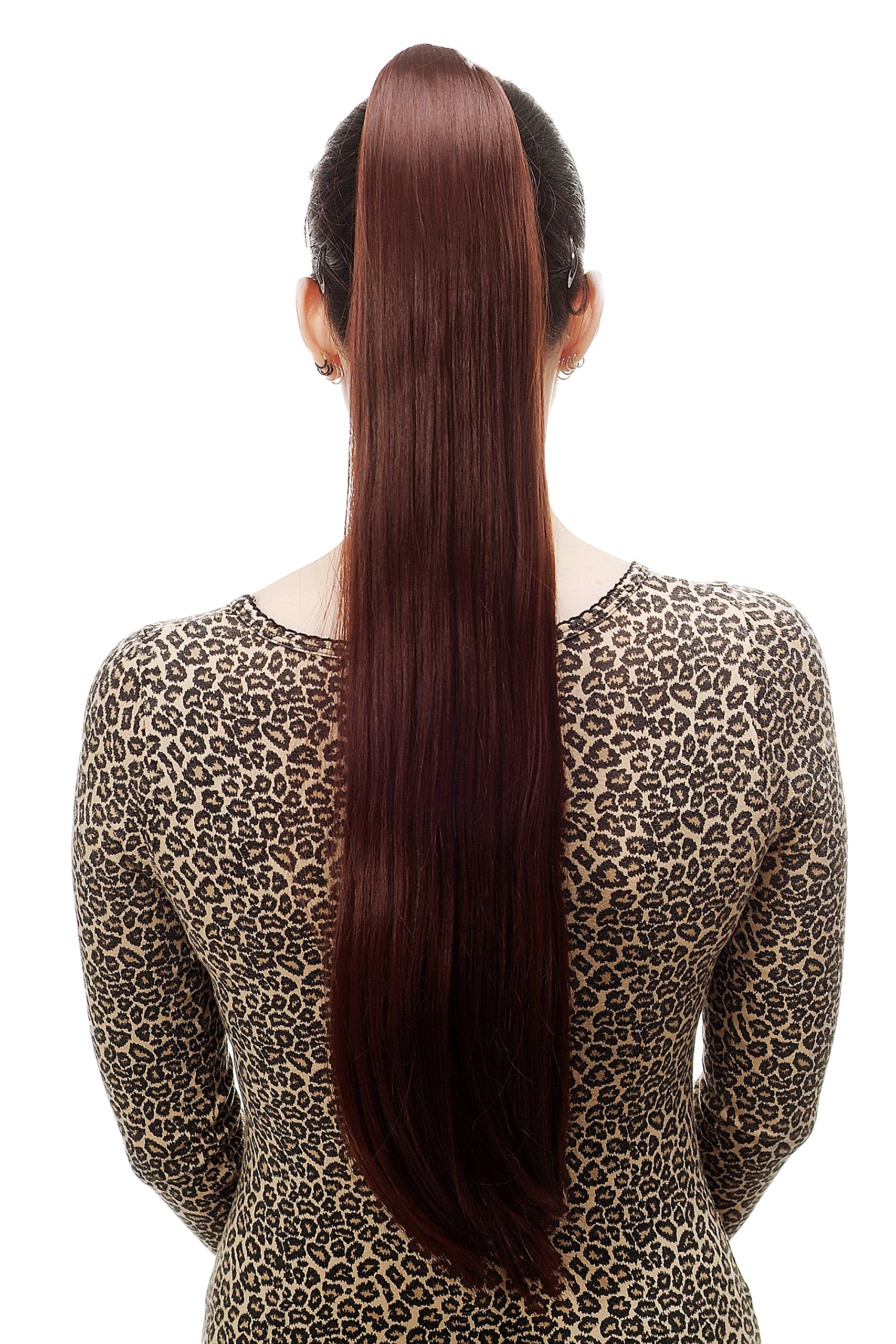 WIG ME UP - Hairpiece PONYTAIL with Claw Clamp/Clip extremely long straight & smooth dark red brown mahogany T113-33 70 cm