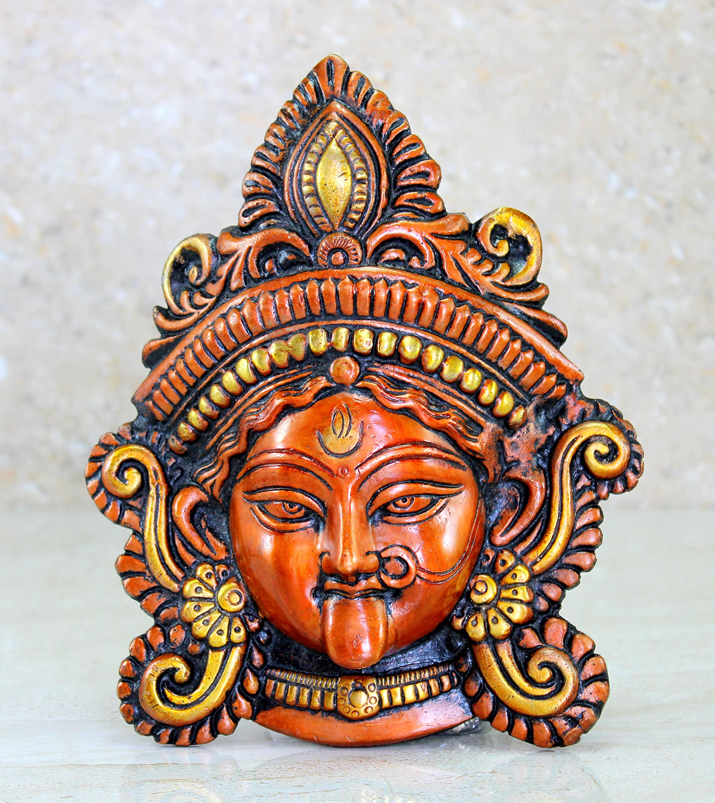 ESPLANADE Brass Kaali Ma Wall Hanging - 7.25 inches | Kali Maa Kali Mata Face Wall Hanging Idol Statue Sculpture