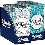 Cottonelle Flushable Wipes, 24 On-The-Go Travel Packs (2 Trays of 12), 336 Total Wipes