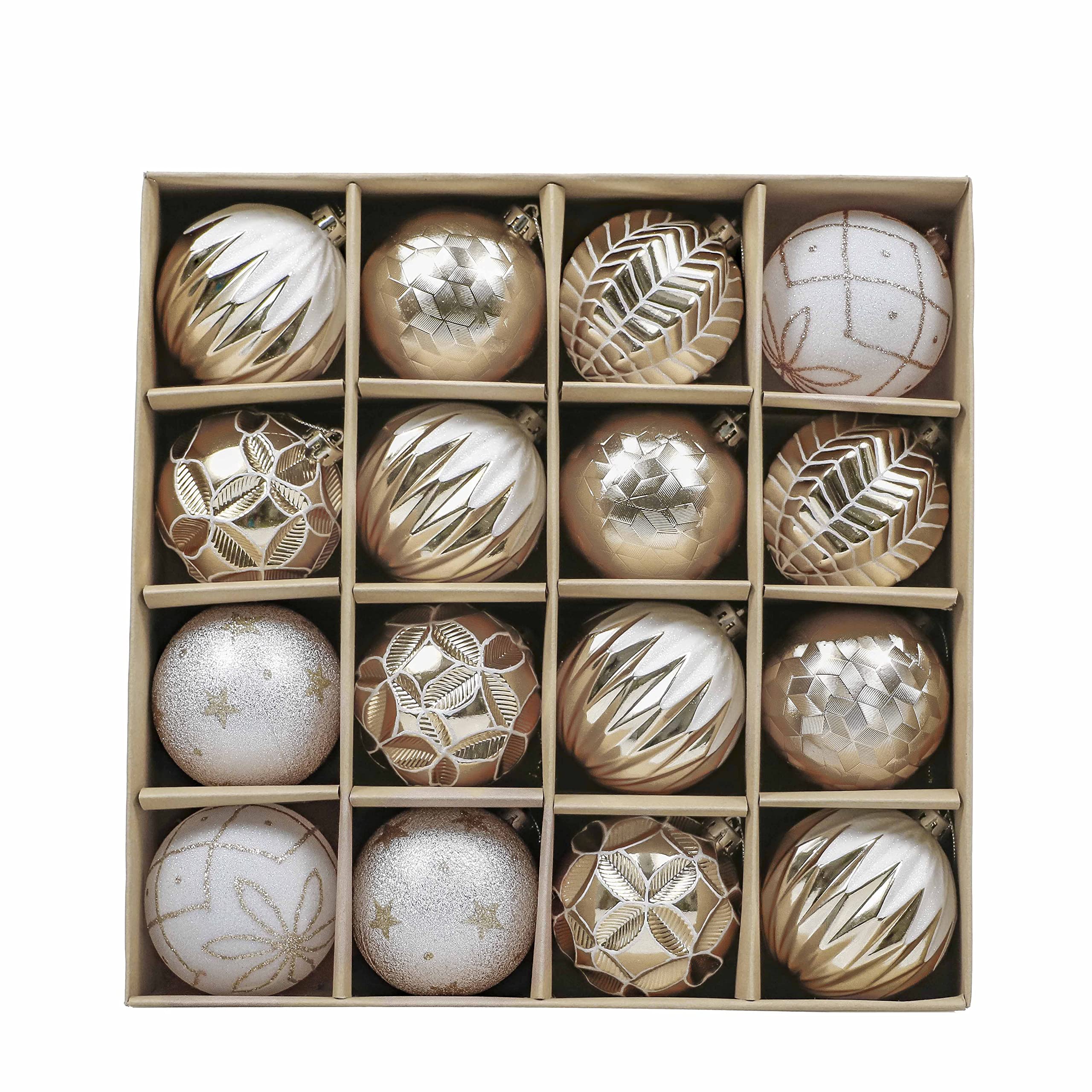 Valery Madelyn Christmas Baubles, 16pcs 8cm Gold and White Shatterproof Giant Baubles for Tree Decorations, Balls Ornaments for Xmas Decoration