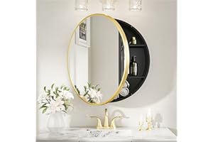 Keonjinn 20" x 20" Round Medicine Cabinet Mirror, Gold Mirror Medicine Cabinet Wall Mounted, Circular Farmhouse Medicine Cabinet with Mirror, Circle Framed Medicine Cabinet with Vanity Mirror