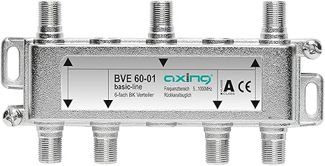 Axing BVE 60-01 6-Fach BK-Verteiler (5-1000 MHz) für Kabelfernsehen und DVB-T2 HD, F-Anschlüsse