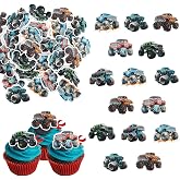 60 PCS Edible Truck Car Cupcake Toppers Edible Truck Car Cupcake Picks Monster Car Theme Birthday Party Cake Decorations for Baby Shower Kids Boys Girls Birthday Party Food Decorations Supplies