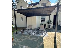 PURPLE LEAF 10' x 13' Patio Aluminum Pergola with Double Sun Shade Canopy Modern Grape Trellis Outdoor Pergola Patio Retractable for Deck Backyard Garden, Grey