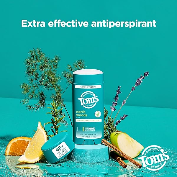 TOM’S OF MAINE NORTH WOODS ANTIPERSPIRANT FOR MEN AND WOMEN, WITH RECYCLED ALUMINUM, 3.25 OZ