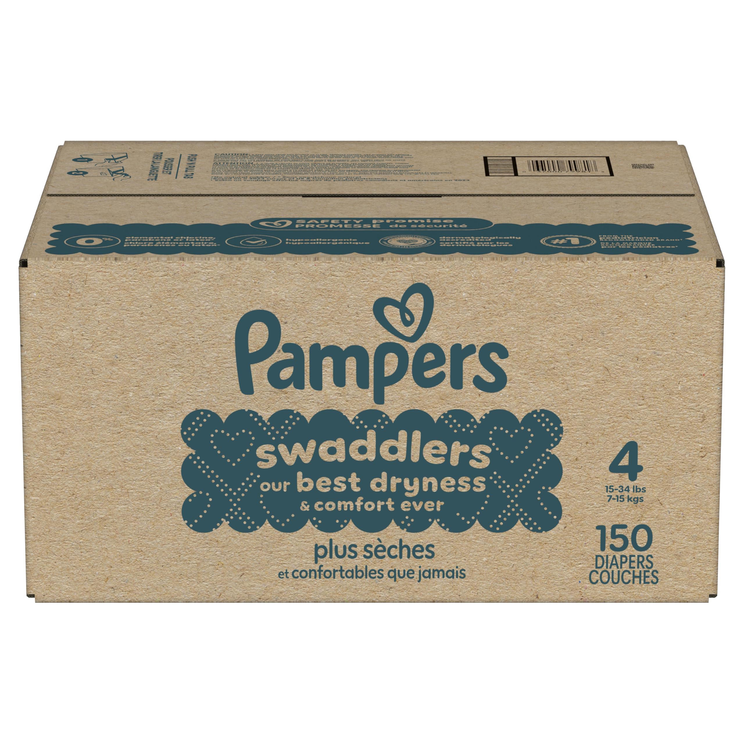 Pampers Swaddlers Diapers, Size 4 (15-34 lbs), 150 Count, Absorbent, Keeps Baby Dry and Comfortable, Skin Safe Disposable Baby Diaper (Packaging May Vary)