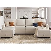 HONBAY U Shaped Sectional Sofa with Storage,Beige | movable ottoman,storage space, removable cushions,couches for living room and small apartment