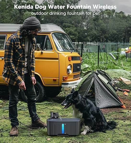 KENIDA DOG WATER FOUNTAIN WIRELESS,2.1GAL/8L LARGE DOG WATER FOUNTAIN BATTERY OPERATED, DOG FOUNTAIN WATER BOWL WITH SENSOR,WIRELESS SMART PUMP,TIMER,BPA-FREE,IDEAL FOR LARGE DOGS,MULTI-PET HOME