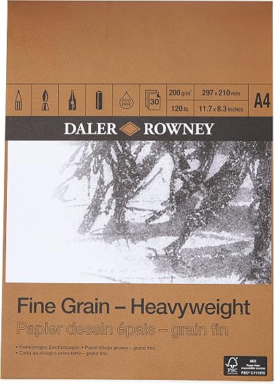 Daler Rowney Fine Grain 200gsm A4 Drawing Paper Pad 30 Sheets