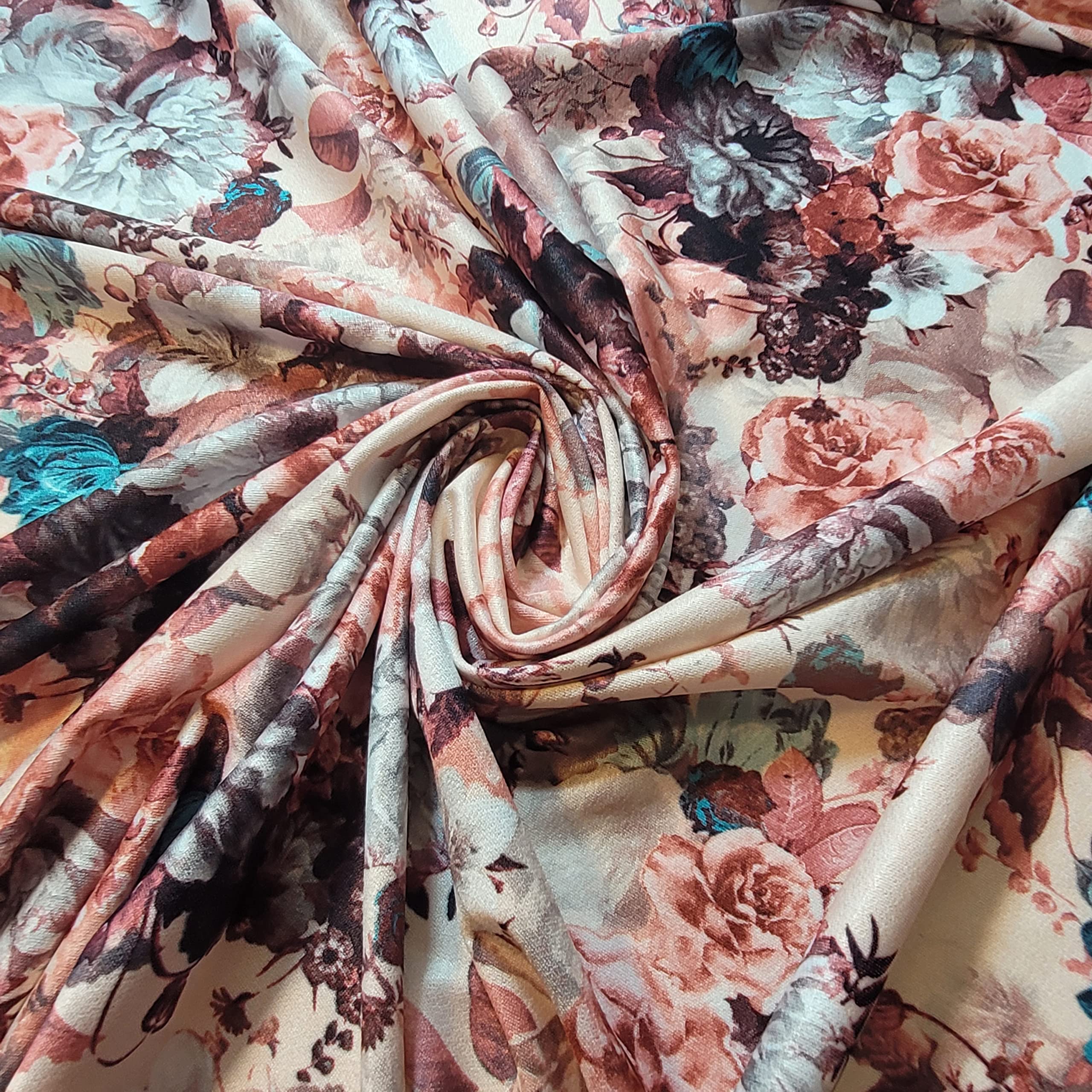 Floral Floral ITY Jersey Fabric Elastane 4-Way Stretch 58" Fashion Dress Meter (Peach & Ivory Floral)