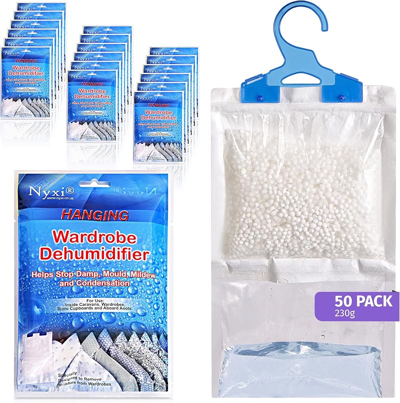Nyxi 50 Hanging Dehumidifier Bags 230g Each Wardrobe Home Car Office