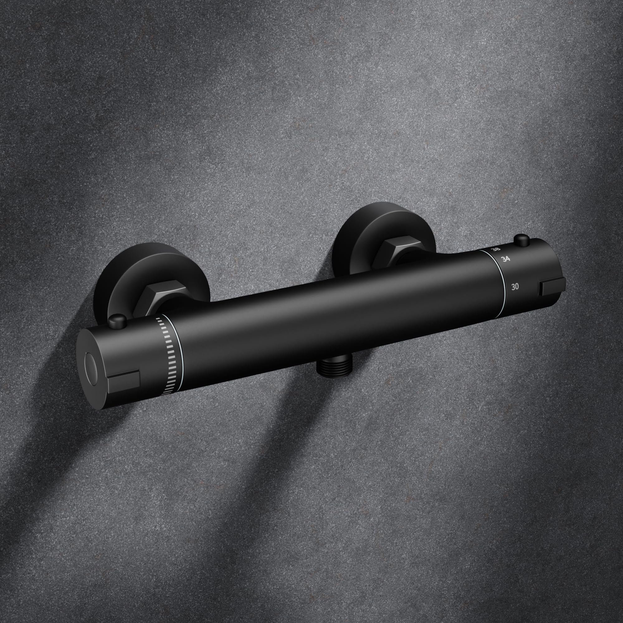 MORADO Black Thermostatic Shower Mixer,Black Round Shower Mixer Bar, Wall Mounted Shower Bar with Anti Scald Control,Solid Brass,Matte Black