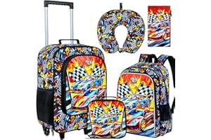 TXHVO 18" Kids Suitcase for Boys, 5Pcs Carry on Luggage With Wheels, Cars Suitcases for Kid Toddler Children(Racing)