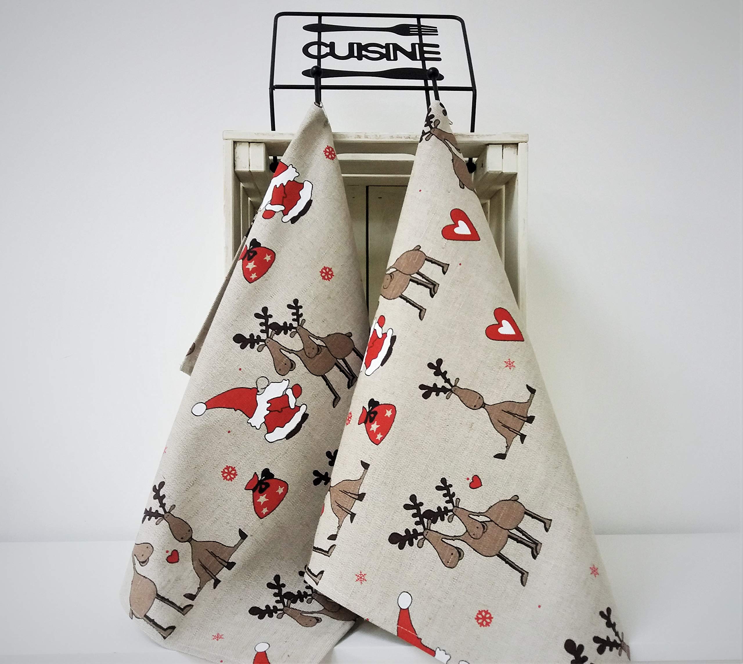 A Pair of Linen Cotton Christmas Tea Towels Kitchen Towels (pack of 2 towels