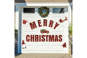 B1ykin 19Pcs Plaid Christmas Garage Magnet Stickers Red Black Buffalo Merry Christmas Gnome Refrigerator Stickers Xmas Magnetic Decals Holiday Party Supplies Decorations for Cars Trucks Doors Home