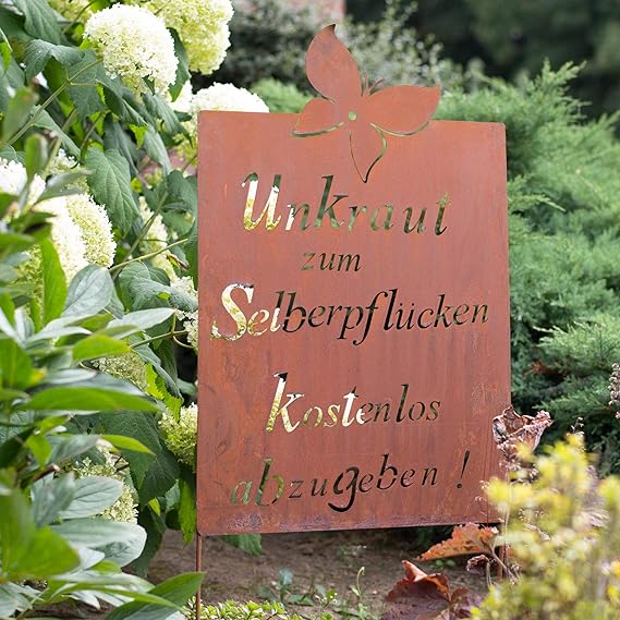 Rm Design Gartendeko Gartenstecker Aus Edelrost Metall Spruch Unkraut 133 Cm