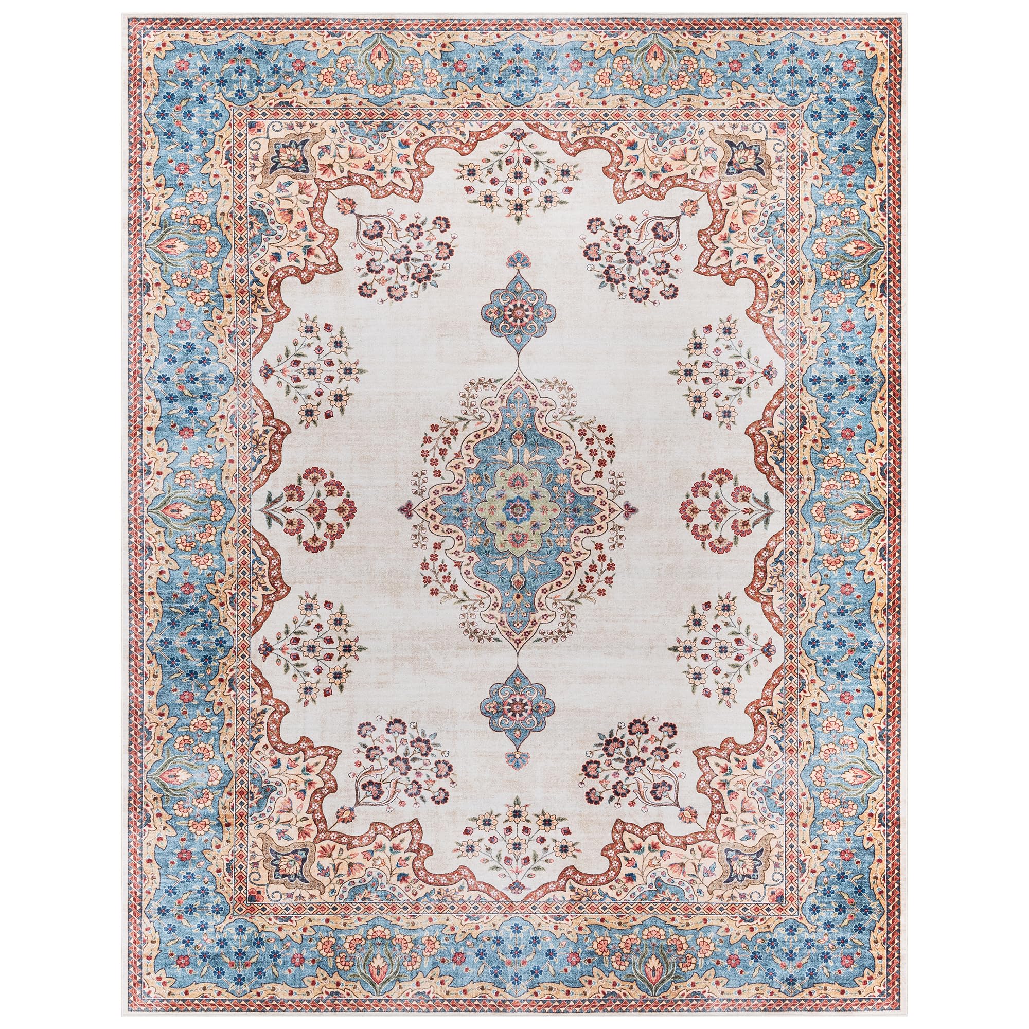 Gertmenian Indoor Boho Area Rug - 9x13 Extra Large, Non Slip, Super Strong, Ideal for High Traffic Areas in Bedroom, Living Room, Kitchen - Dainty Medallion, Multi, 24528 Image