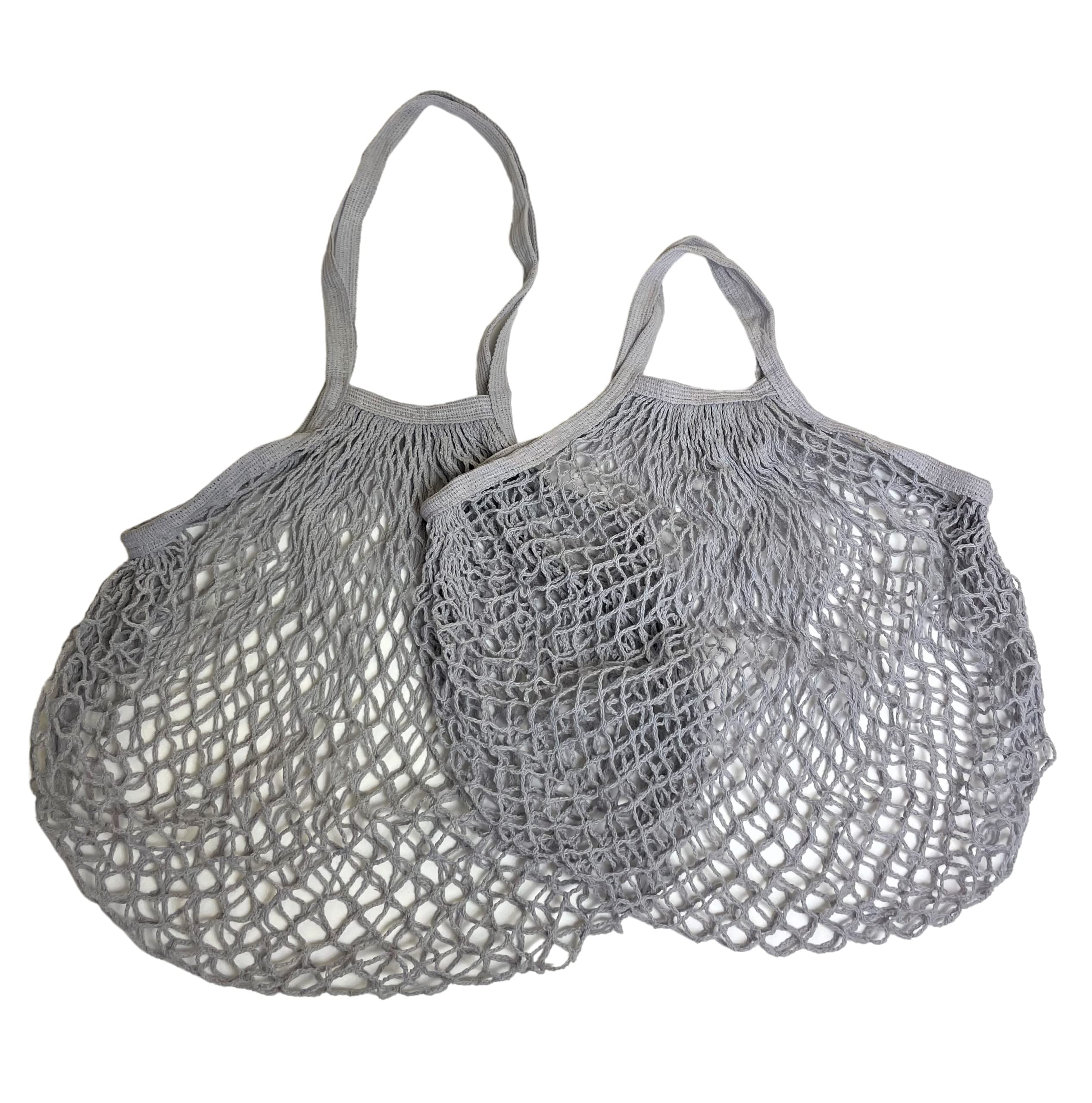 Modo Reusable (2 Pack) String Cotton Net Shopping Bags 1 Short & 1 Long Handle Bag Multipurpose Toys Storage (Grey) — image 1