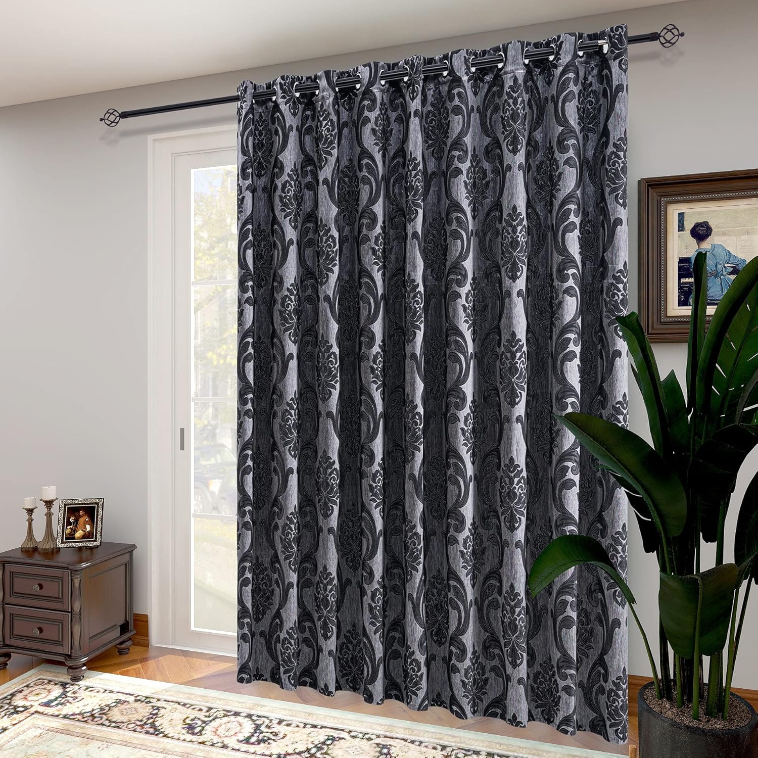 Outdoor Curtains - NAPEARL Patio Door Curtains for Sliding Glass Door, Gothic Style Door Window Curtains, Extra Wide Curtains for Room Divider, 1 Door Panel (10ft Wide x 8ft Tall, Black)