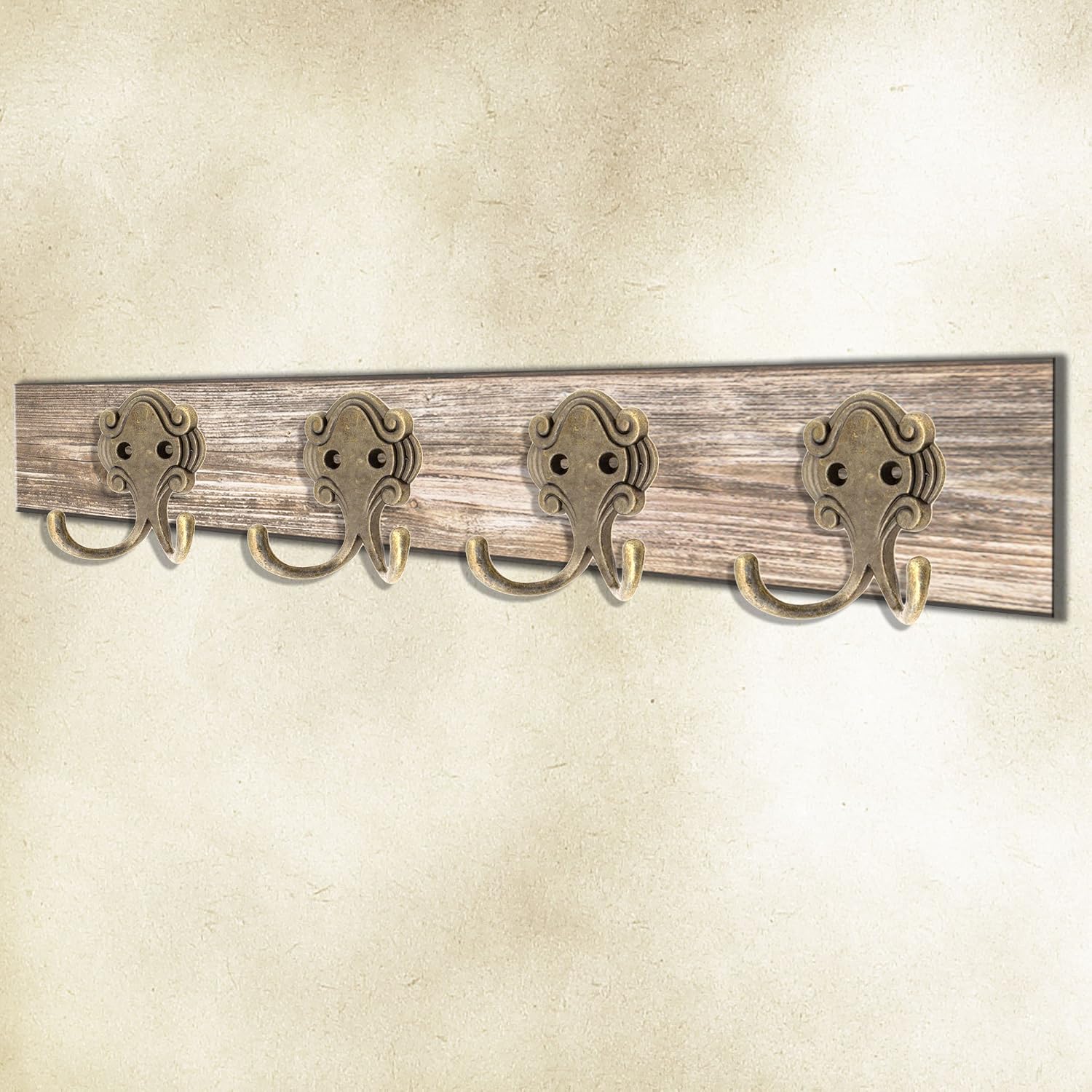 Fuxxer® antique style double coat hooks, cast iron in bronze look, set of 4, 5.2 x 5.7 x 2.2 cm - Image 4