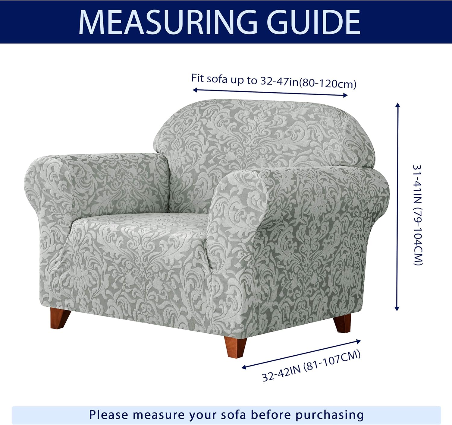 subrtex Sofa Slipcover 1-Piece Jacquard Damask Couch Cover High Stretch Furniture Protector for Armchair in Living Room for Kids, Pets(Small,Light Smoky Gray): Home & Kitchen