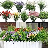 Green Moon 23 Bundles Artificial Plants Outdoor with Colorful Flower, Greenery Shrubs Realistic UV Resistant for Outside Home Planter Porch Patio Yard Decor