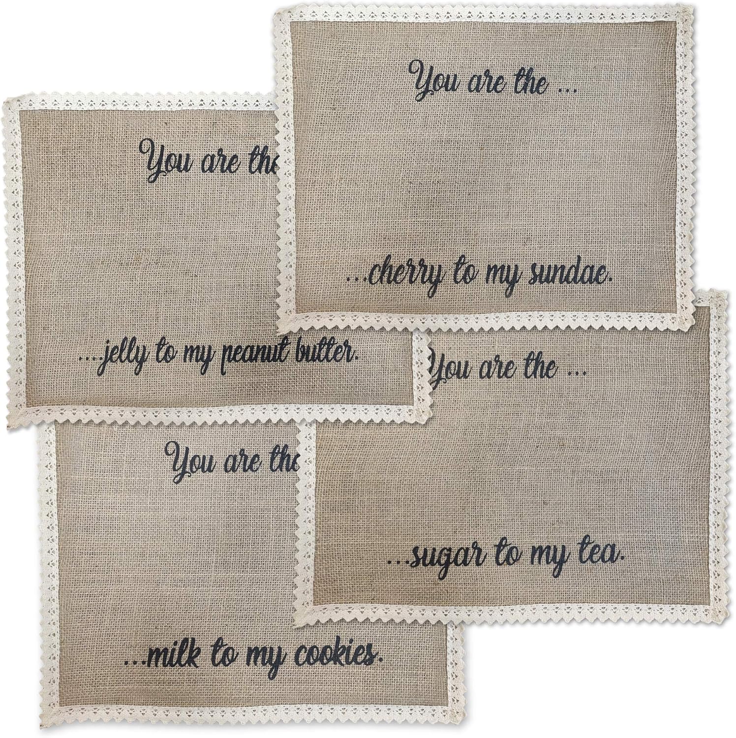 I Heart Home Place Mats for Tables – Set of 4 Burlap Table Mats – Cute Placemats for Dining Table – Whimsical Food Related Wordings – Rustic Farmhouse Design – Ideal Dining Table Mats Set: Home & Kitchen