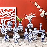 Maxcheck 12 Pcs Small Blue and White Vase, Mini Chinoiserie Vases, Classic | Vintage Wedding Table Centerpieces Shelf Decor, Oriental Handmade Ceramic Vases, Blue Bud Vases for Party Office Home Use