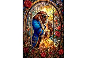 KSXISTIYT Beauty and the Beast Diamond Art Painting Kits for Adults ，Full Drill Diamond Dots Paintings for Beginners, Round 5D Paint with Diamonds Pictures Gem Art Painting Kits DIY Crafts Kits 12x16inch