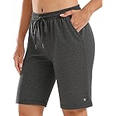 Stelle Women's 7"/10" Cotton Bermuda Shorts Knee Length Comfy Lounge Athletic Sweat Shorts with Deep Pockets