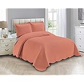 Linen Plus Luxury Oversized Coverlet Embossed Bedspread Set Solid Coral Full/Queen Bed Cover New # Ashley