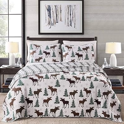 Great Bay Home Lodge Bedspread Twin Size Quilt with 1 Sham