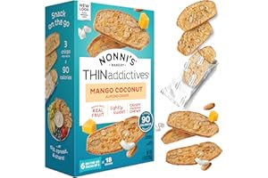 Nonni's THINaddictives Almond Thin Cookies - Mango & Coconut Biscotti Italian Cookie Thins - Sweet Crunchy & Chewy Almond Cookies - Biscotti Individually Wrapped Cookies - Kosher Coffee Cookies 4.4 oz