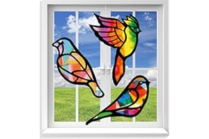 VHALE Suncatchers Craft 3 Sets (9 Cutouts) w Tissue Papers Stained Glass Effect Paper Sun Catcher Kit, Window Art, Classroom Crafts, Creative Art Projects, Kids Party Favors (Bird)