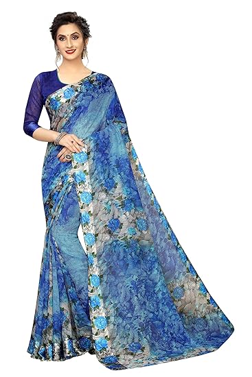 Womens Digital Linen Saree with Unstitched Blouse Piece (DiGiDusty)