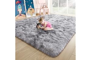 Noahas 5x8 Fluffy Grey Area Rugs for Living Room,Soft Kids Rugs for Room,Shaggy Rug for Bedroom,Tie-Dyed Rainbow Rug,Fuzzy Boys Room Rug Playroom Nursery Throw Carpet Room Decor