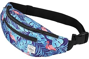 Vibe Festival Gear Fanny Pack for Men Women - Many Prints - Black Holographic Silver Gold Cute Waist Bag for Festival Rave Hiking Running Cycling