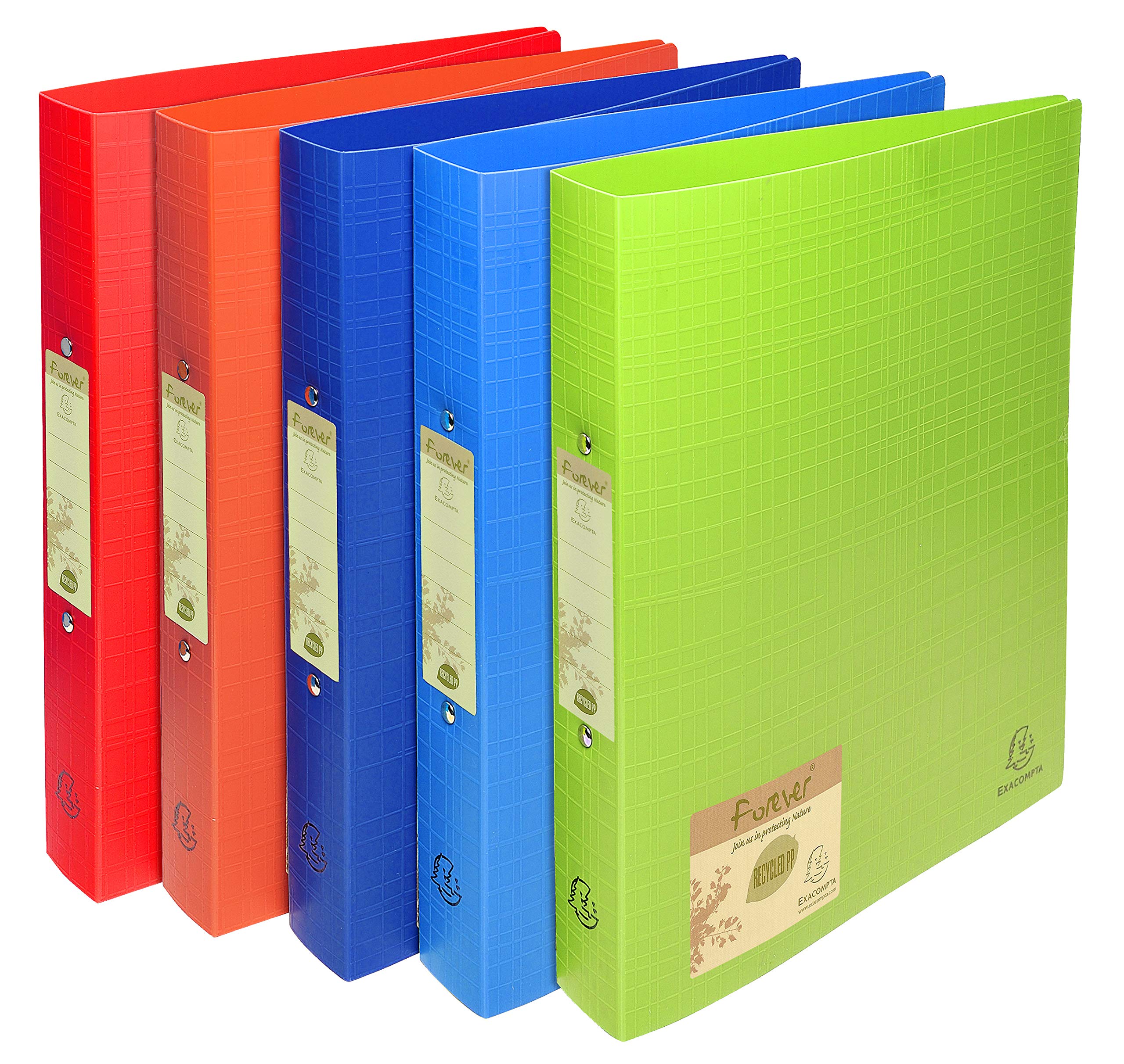 Exacompta - Ref. 542570E - Forever recycled PP semi-rigid binder - 2 round rings diameter 30 mm - Spine 40 mm - External dimensions: 32 x 26.8 cm - Format to file A4 - 4 random colors