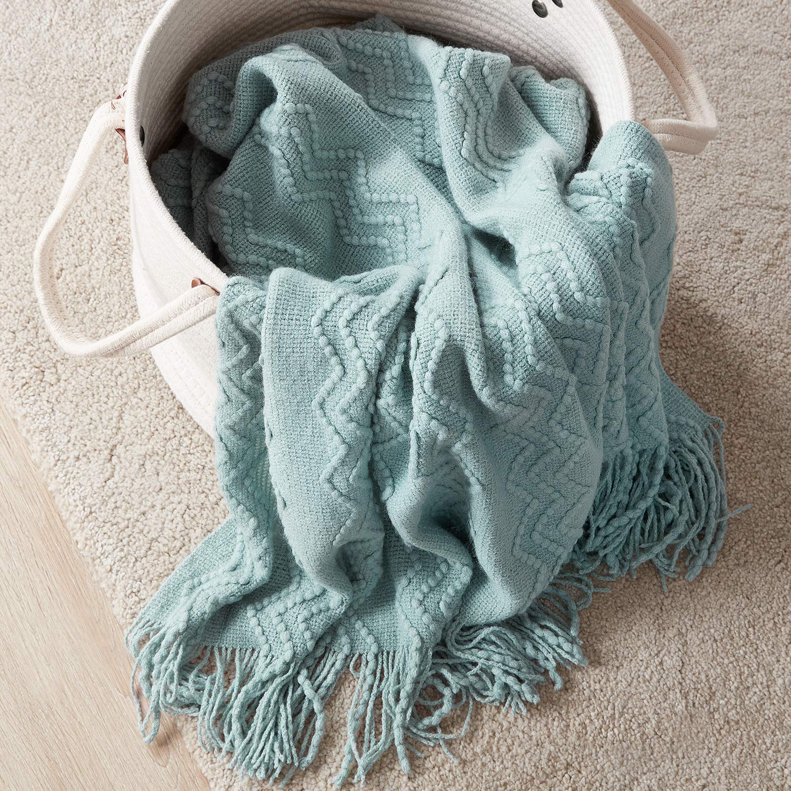 BOURINA Textured Solid Soft Sofa Throw Couch Cover Knitted Decorative Blanket,Aqua, 127x152cm — image 1