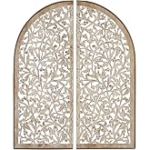 Deco 79 Wooden Floral Handmade Home Wall Decor Arched Wall Sculpture with Intricate Carvings, Set of 2 Wall Art 15"W, 36"H, Brown