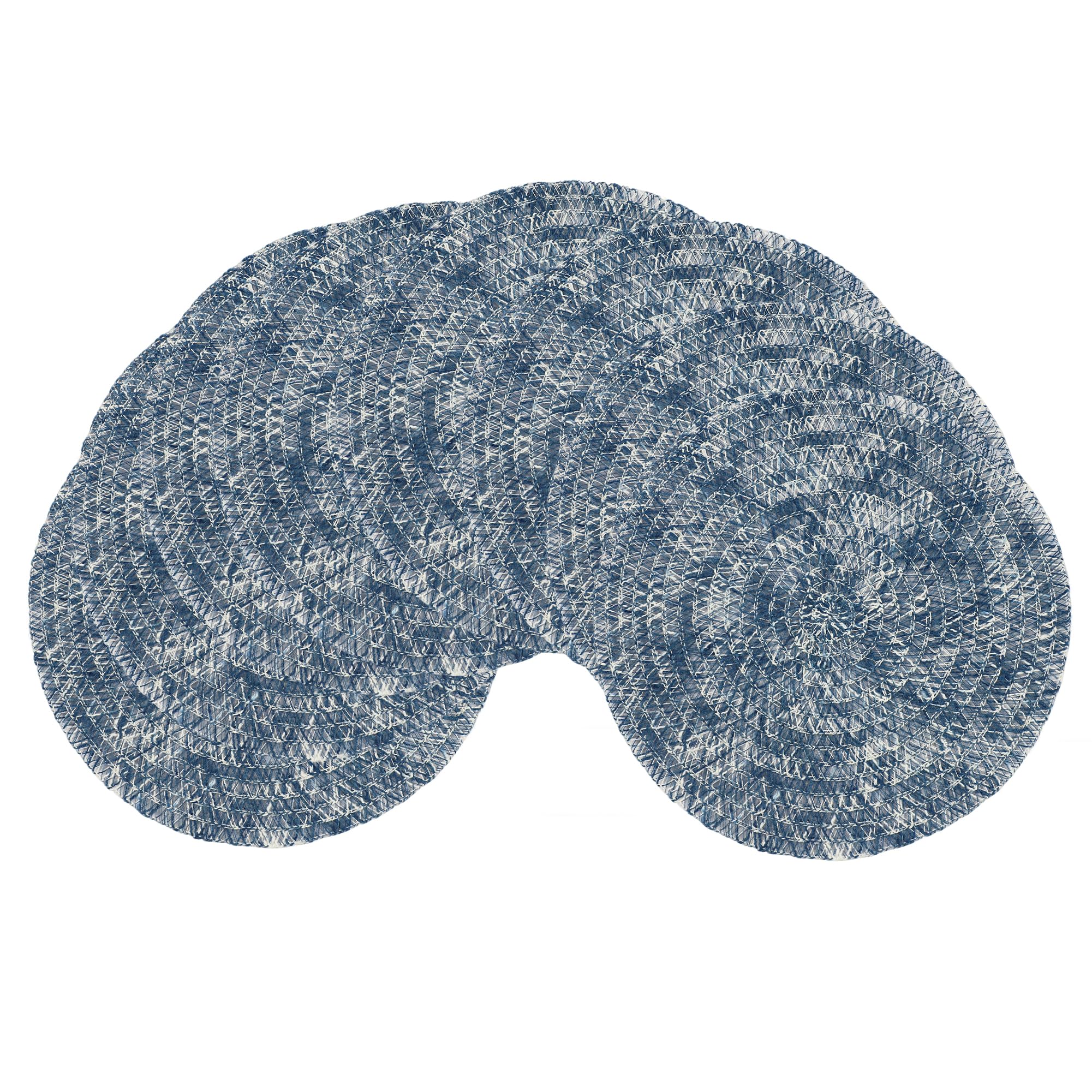 Photo 1 of ?olofable Round Braided Placemats - Woven Washable Non-Slip Table Mats, 15 Inch Diameter for Dining Tables (Blue Blend, 15 inches Set of 8)
