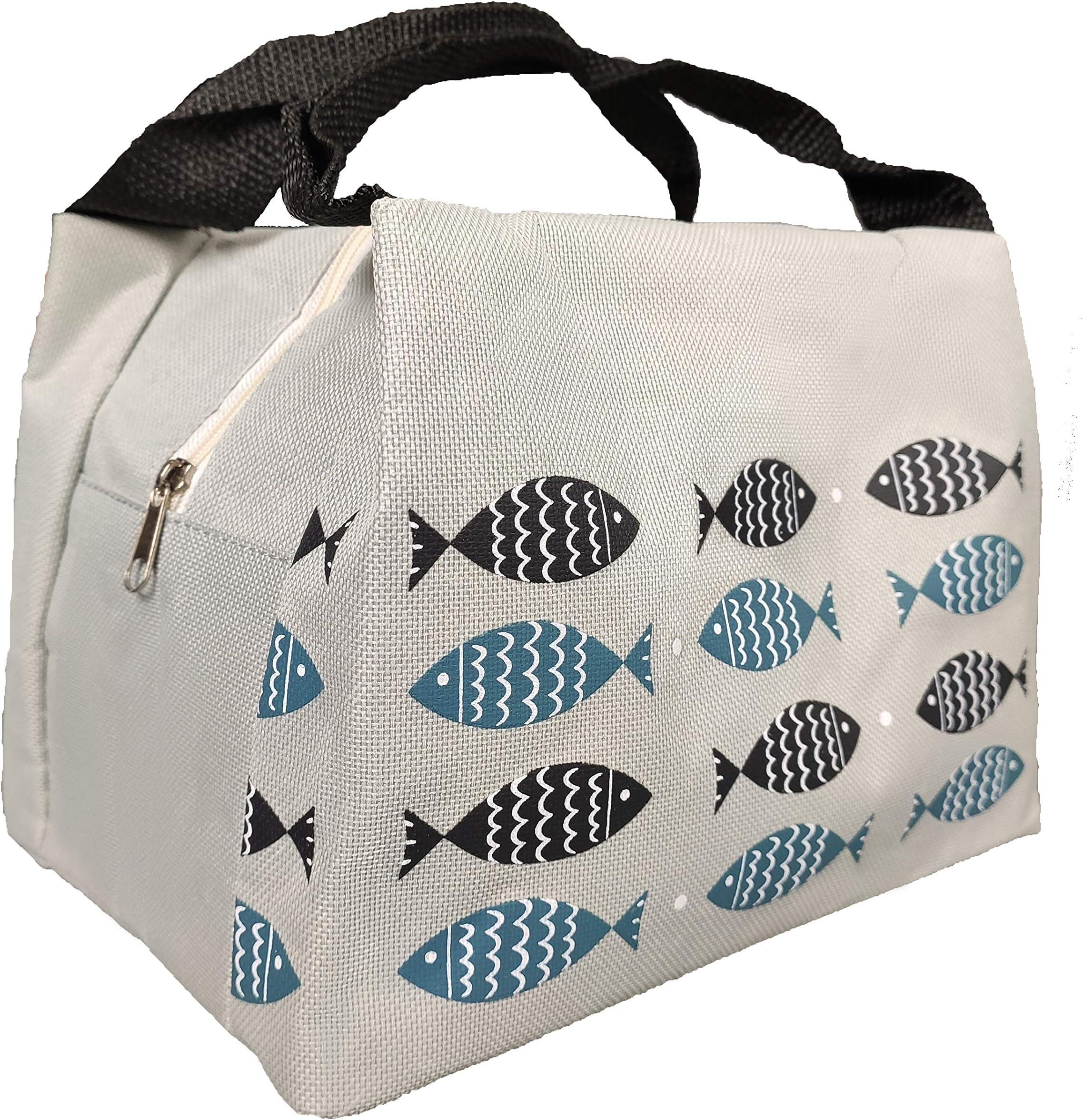 Miss DeCor Insulated Fish Lunch Bag | Reusable Cooler Box for Adult, Kids, Student |Thermal Bag for Work Picnic Travel (Grey)