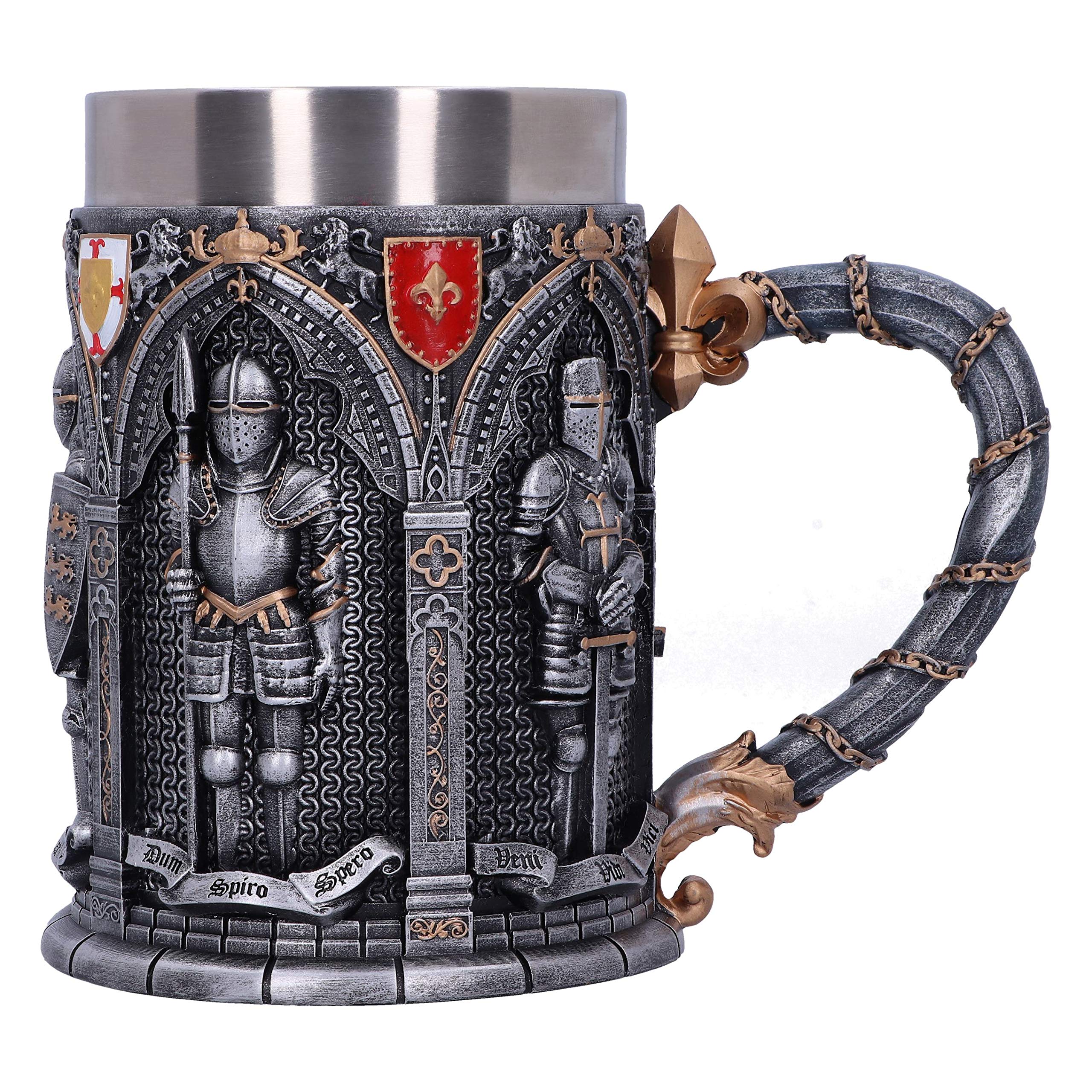 Nemesis Now B5167R0 Vow English Armoured Knight Latin Oath Tankard, Silver, 15.3cm